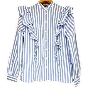 Who What Wear Ruffled Striped Down Button Down Blouse Size: XS